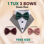 TUX MINI - Shih Tzu, Pugs & Poodles Edition ( Combo pack with 1 Tuxedo and 3 Bow Options)