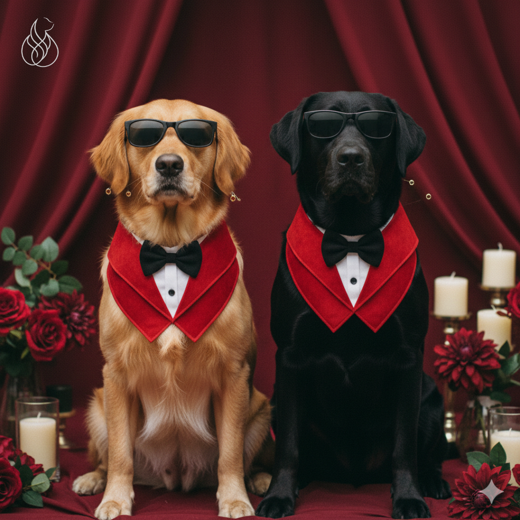 Tuxedo Neck Wrap with Bow Tie for Adult Golden Retrievers & Labradors