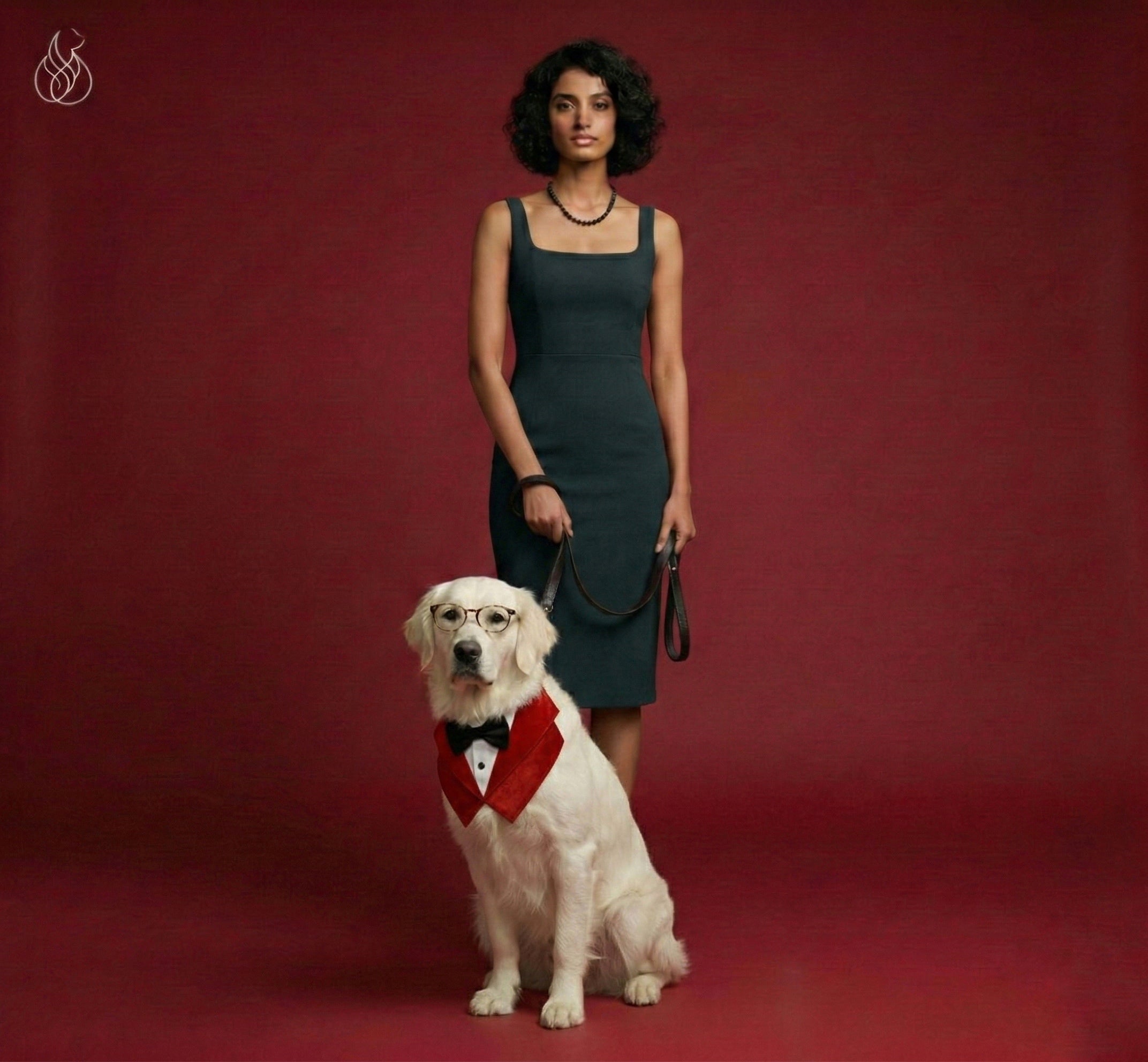 Tuxedo Neck Wrap with Bow Tie for Adult Golden Retrievers & Labradors