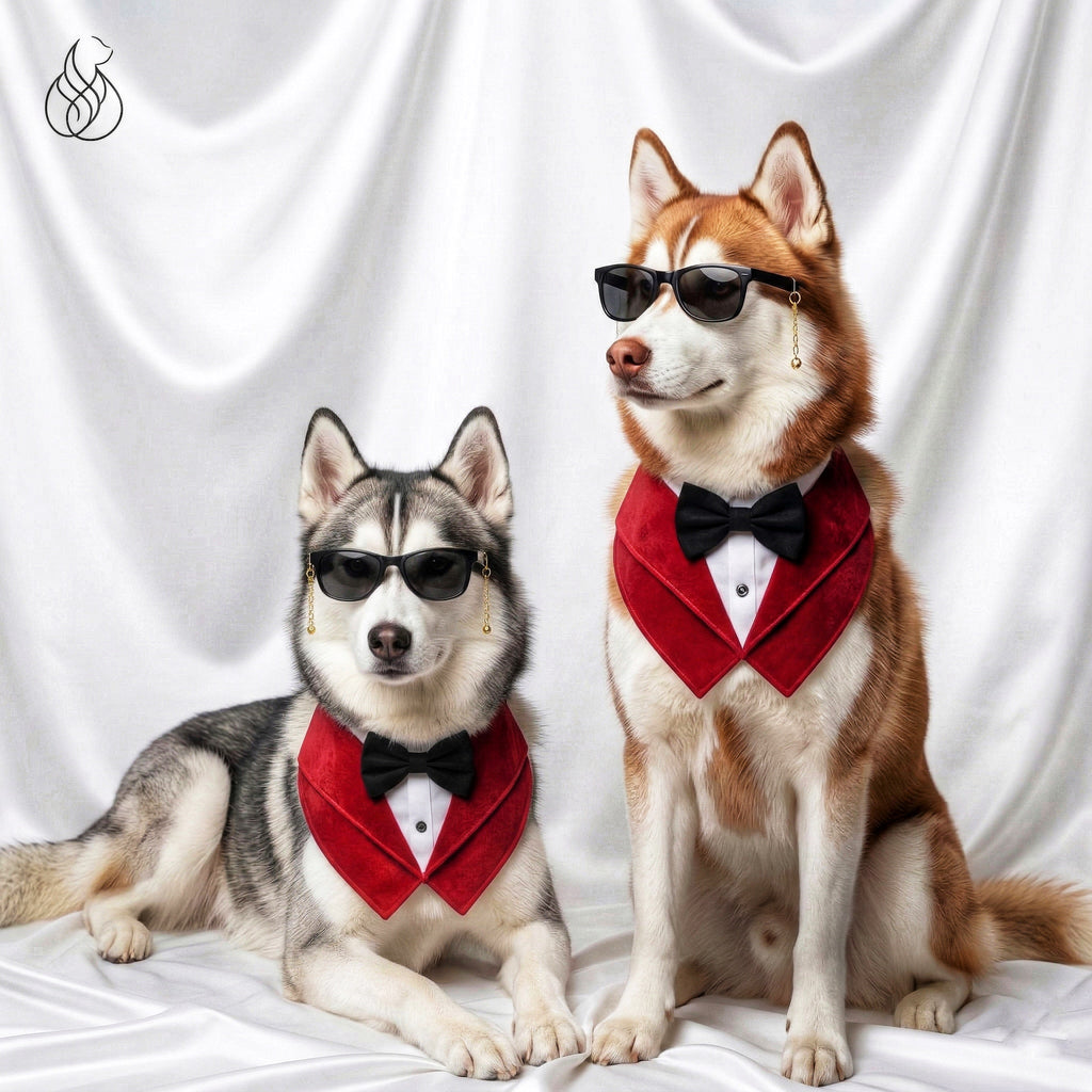 The Red Velvet Tuxedo Neckwear for Retrievers, Labradors, German Shepherds and Husky (Above 2Yrs)
