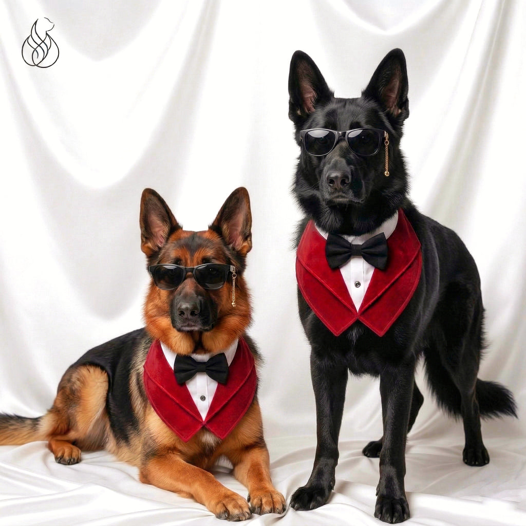 The Red Velvet Tuxedo Neckwear for Retrievers, Labradors, German Shepherds and Husky (Above 2Yrs)