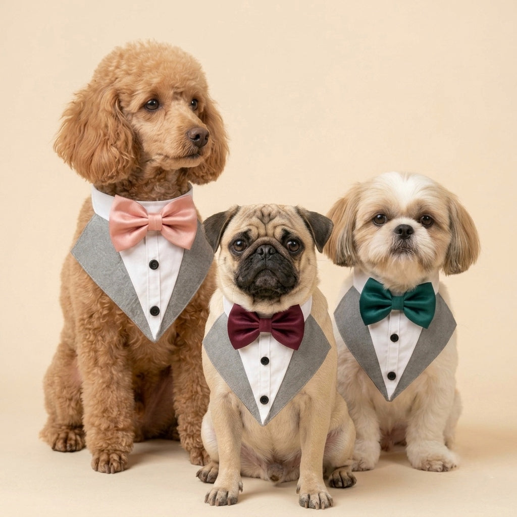 TUX MINI - Shih Tzu, Pugs & Poodles Edition ( Combo pack with 1 Tuxedo and 3 Bow Options)