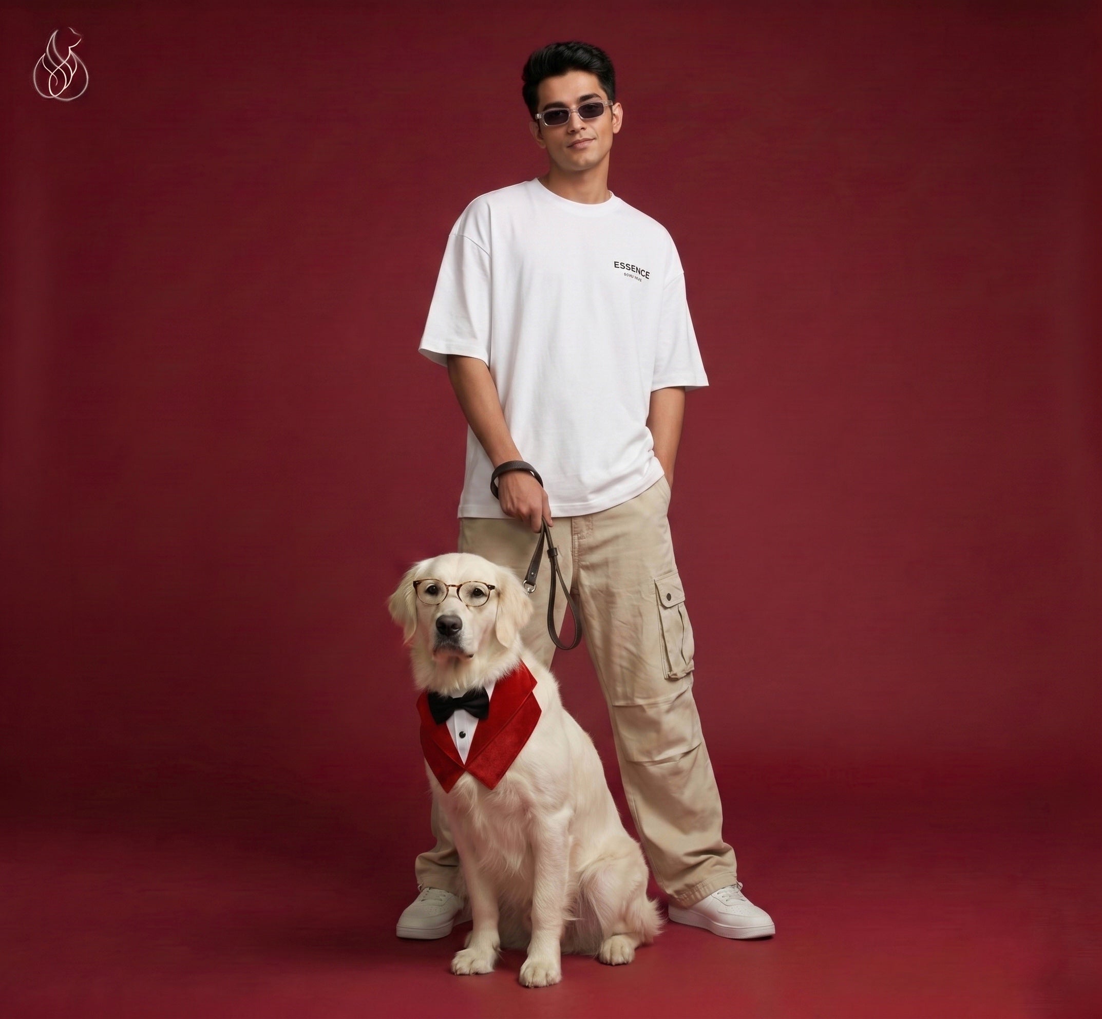 The Red Velvet Tuxedo Neckwear for Retrievers, Labradors, German Shepherds and Husky (Above 2Yrs)